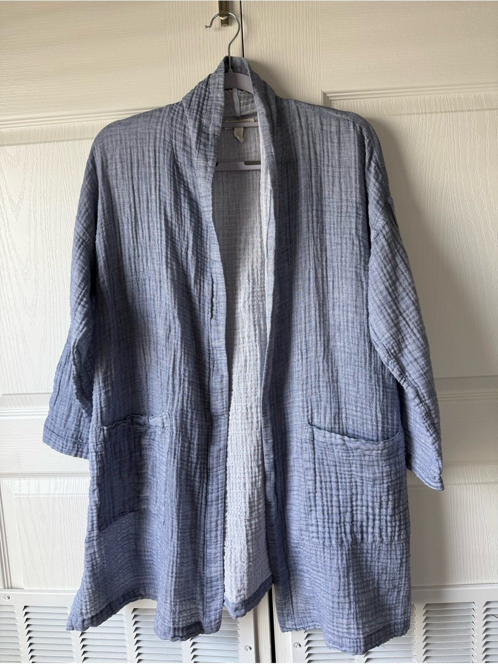 Eileen Fisher Crinkle Gauze Kimono Light Blue Duster Jacket Pockets Size S/M